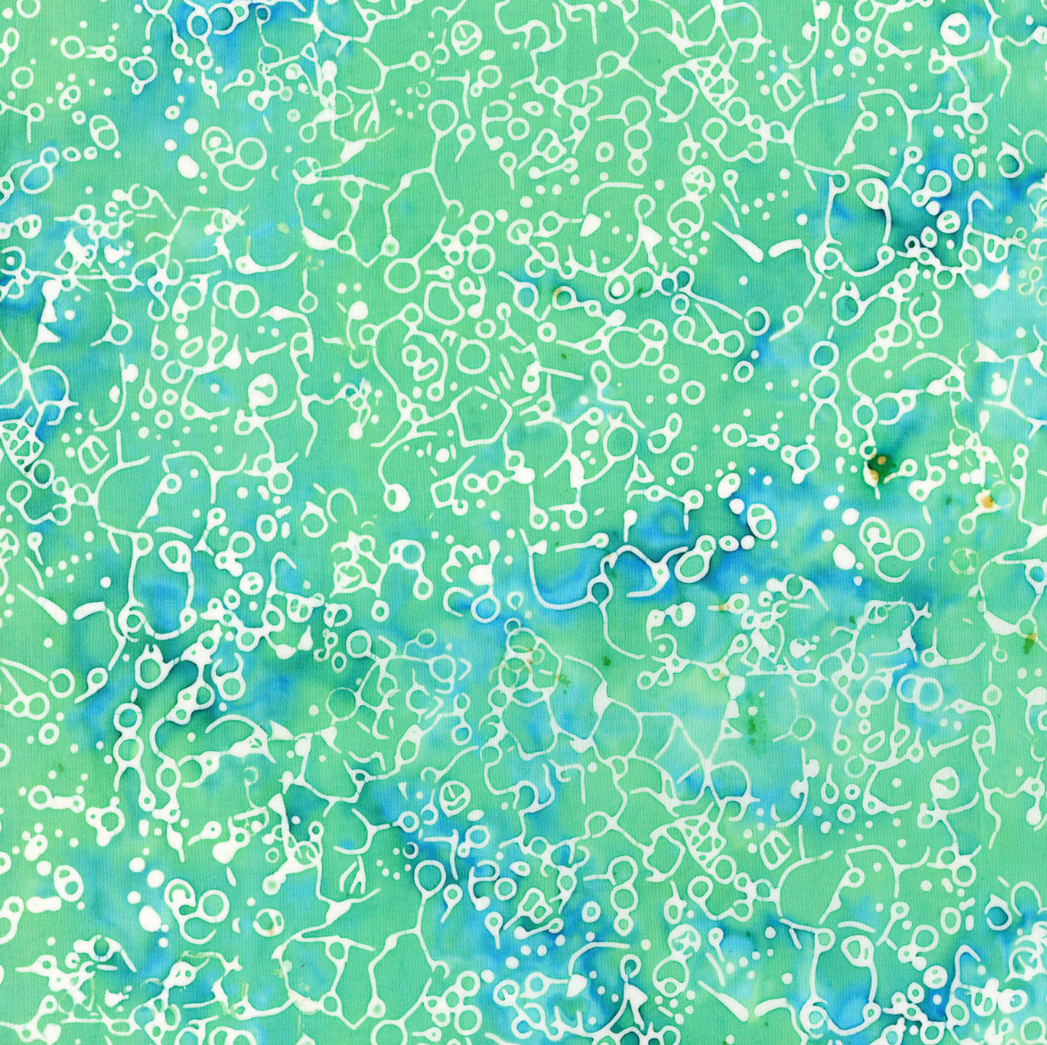Blue and aqua bubble batik fabric – Blossom Batiks Horizon by Flaurie & Finch.