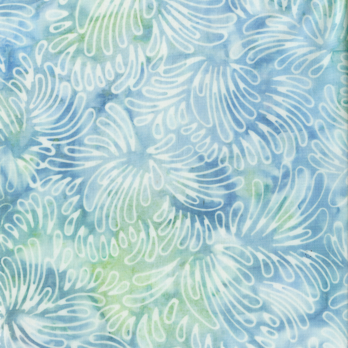 Malam Batiks VI - Petals - Pale Blue fabric by Jinny Beyer showing soft blue batik with delicate petal patterns