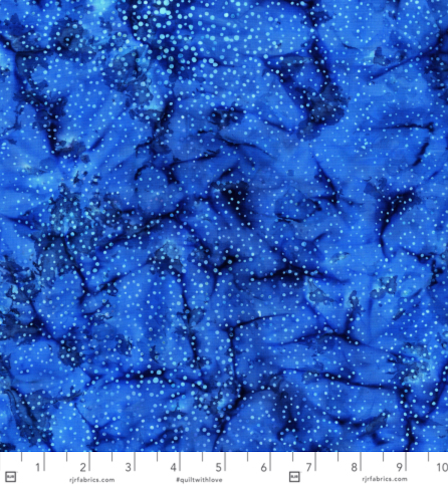 Blossom Batiks - Cascade - Droplets Ocean Fabric by Flaurie & Finch featuring batik water droplet motifs in deep ocean blue hues