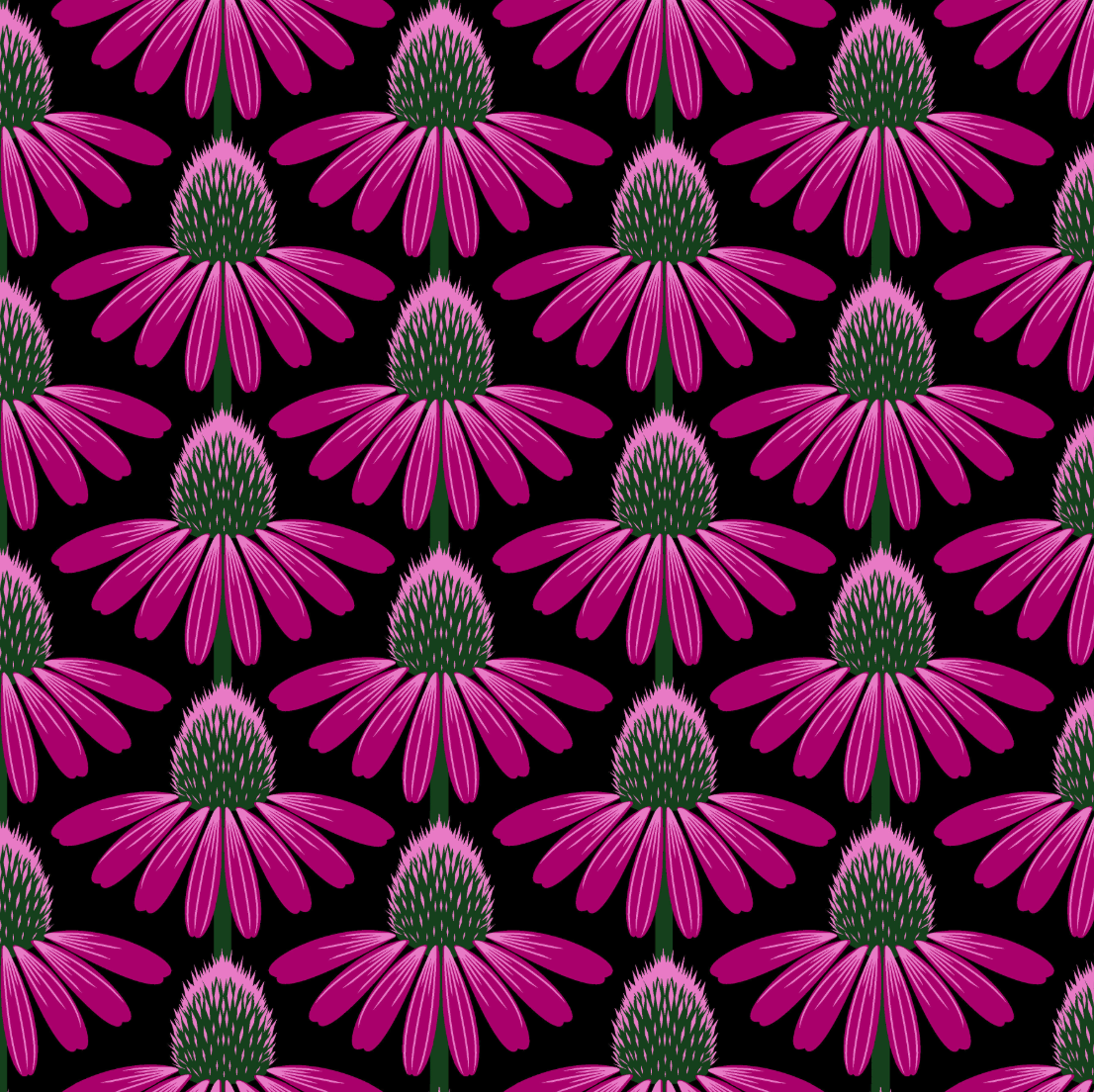 Love Always AM – Echinacea Ruby Cotton Lawn by Anna Maria Horner featuring large pink and red echinacea flowers on a ruby-red background.