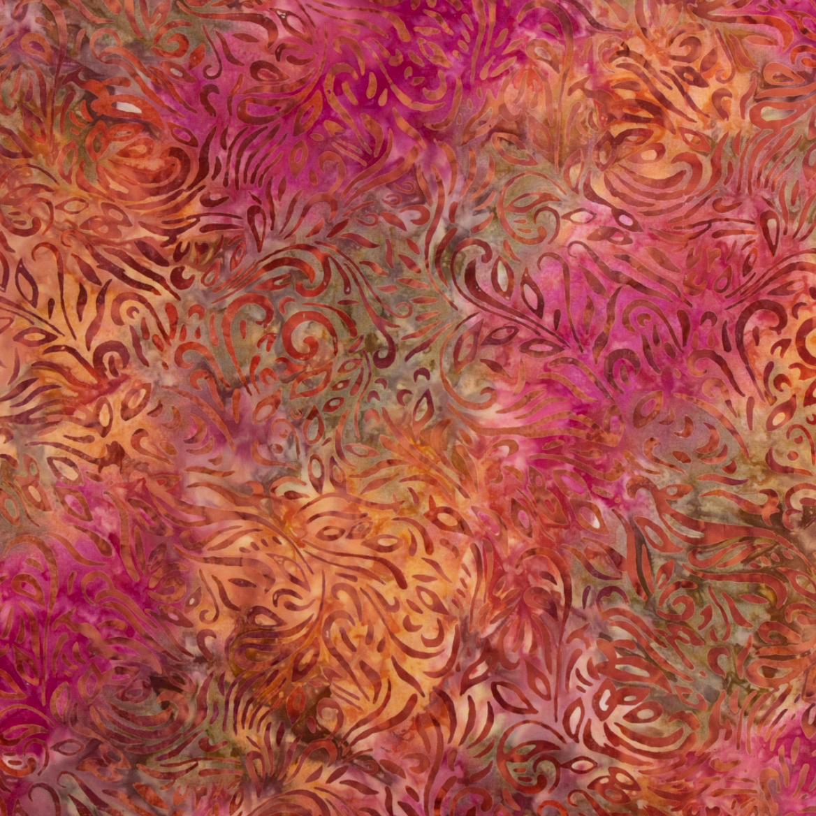 Malam Batiks VII Swirl in Fuchsia by Jinny Beyer – hand-dyed cotton fabric with bold pink and magenta swirls.