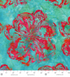 Blossom Batiks – Marble Flower in Water Lily by Flaurie & Finch – green and blue hand-dyed batik cotton fabric with floral design.