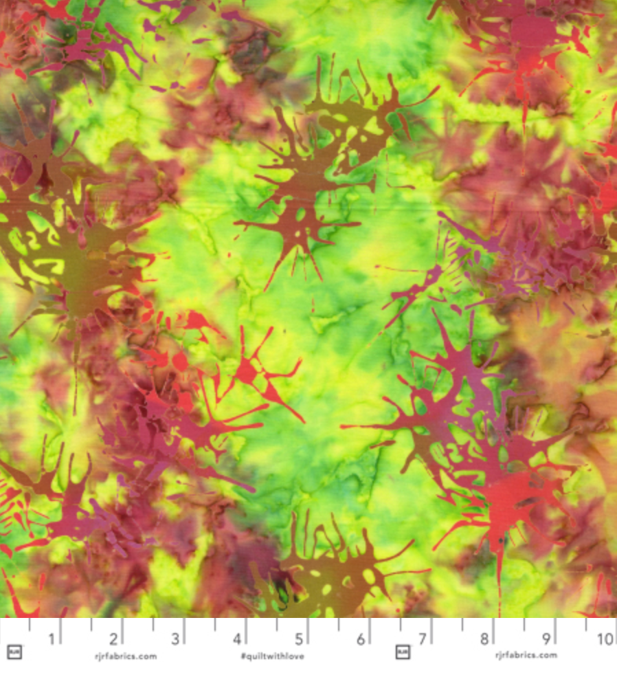 Blossom Batiks – Splatter in Lovebirds by Flaurie & Finch – hand-dyed cotton fabric in vibrant pink and purple splatter design.