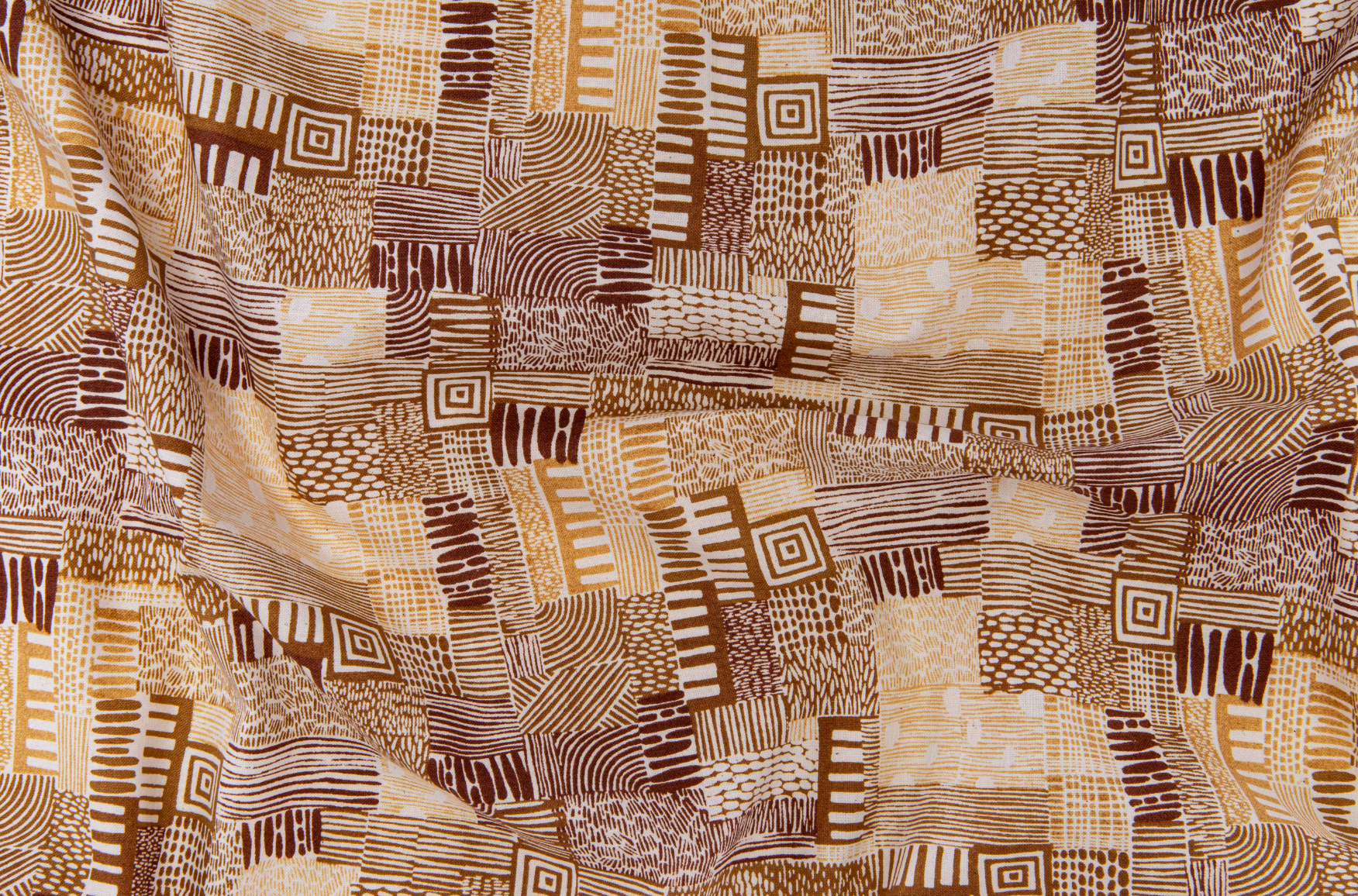 Homestead – Plots – Gold Sand Unbleached Fabric by Jeanne McGee featuring geometric motifs on a natural background.