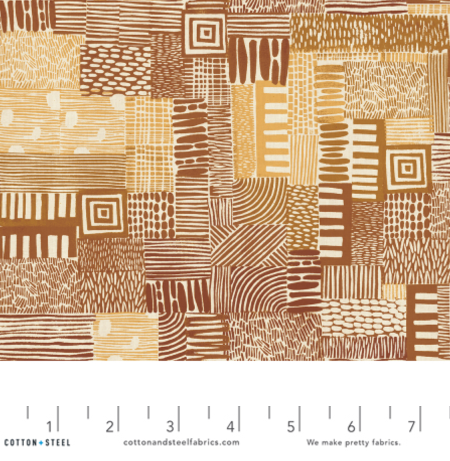 Homestead – Plots – Gold Sand Unbleached Fabric by Jeanne McGee featuring geometric motifs on a natural background.