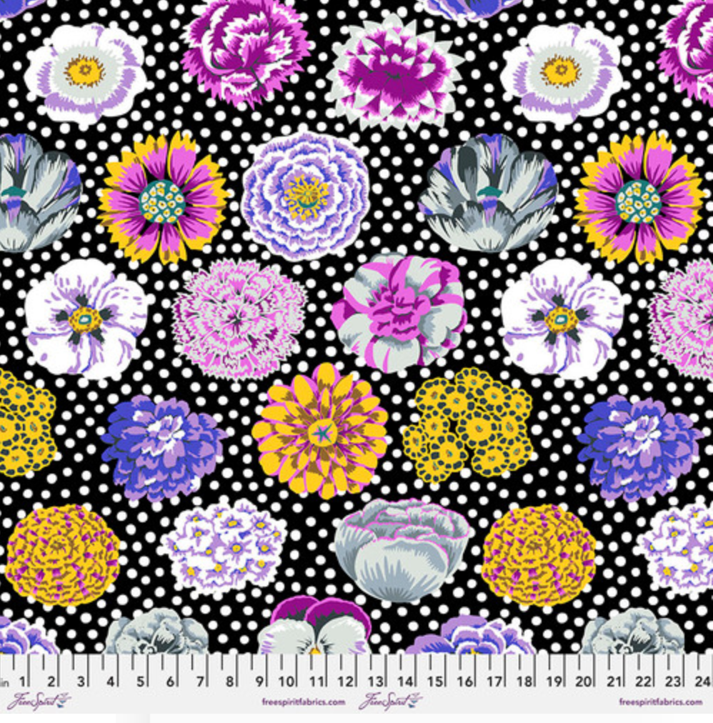 Big Blooms Black fabric by Kaffe Fassett – large colorful flowers on black cotton