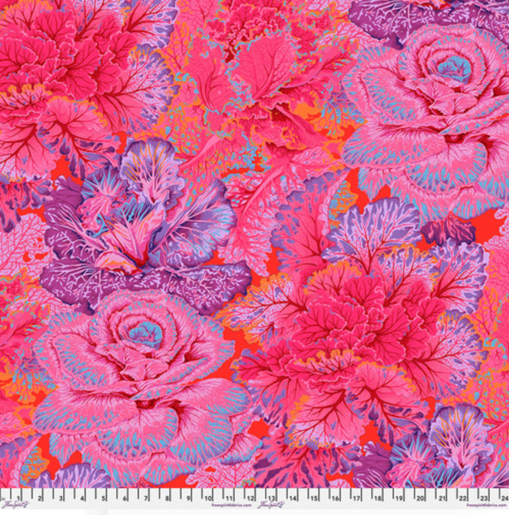 Curly Kale Red fabric by Philip Jacobs – red leafy cotton fabric for quilting and sewing