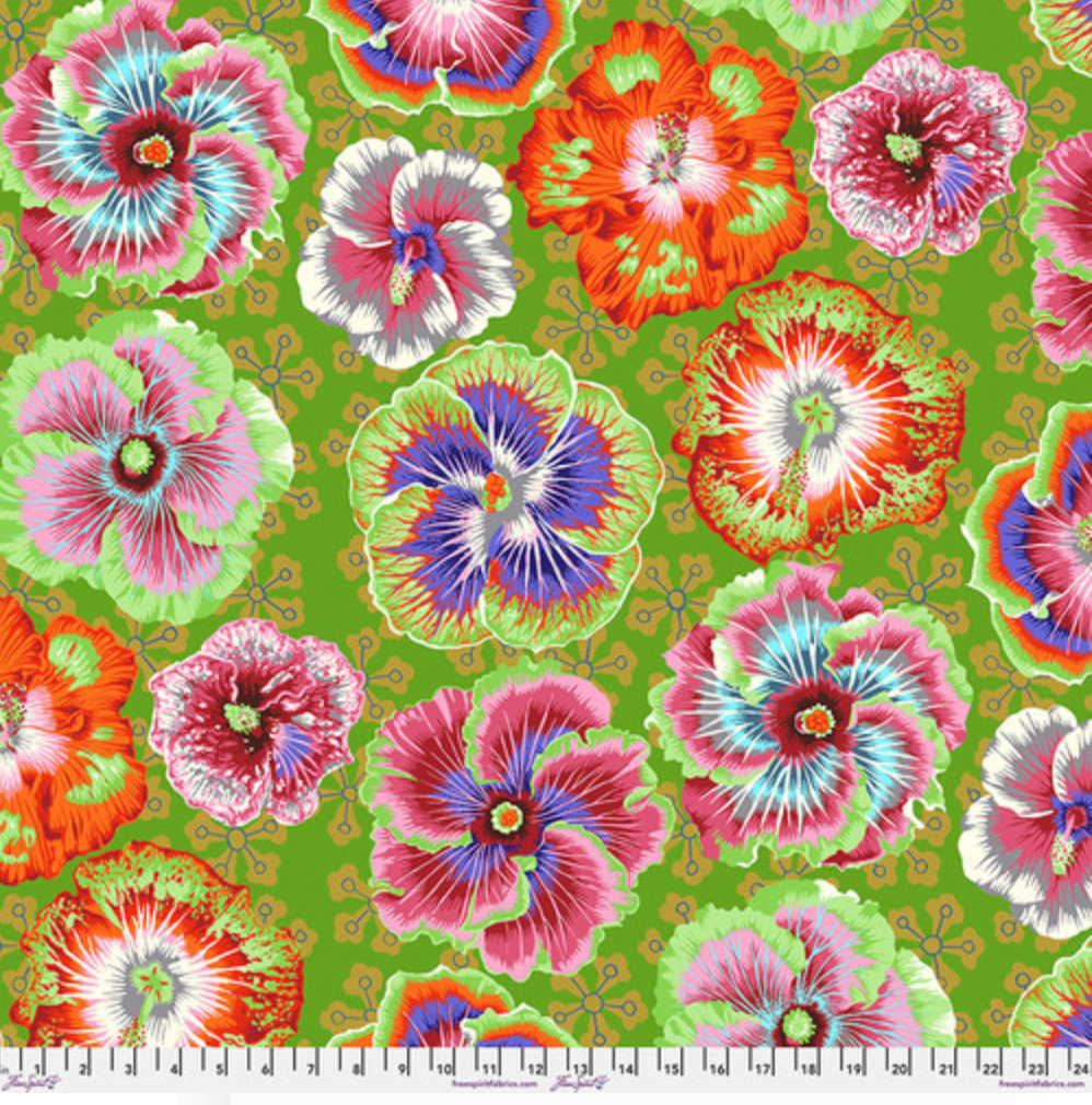 Floating Hibiscus Green fabric by Philip Jacobs – bold green tropical hibiscus floral cotton fabric