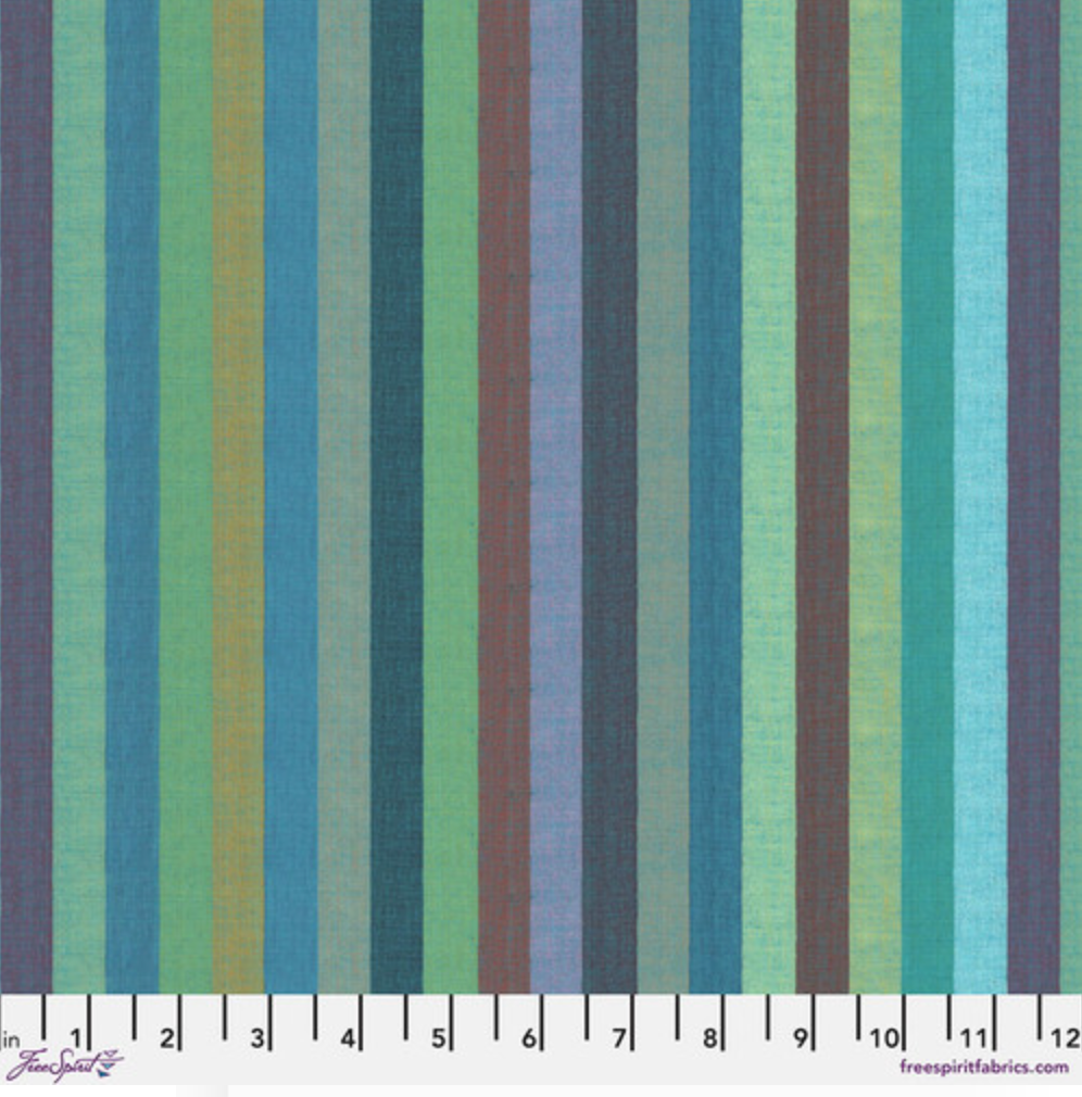 Broad Stripe Azure fabric by Philip Jacobs for Kaffe Fassett Woven Stripes – blue yarn-dyed cotton.