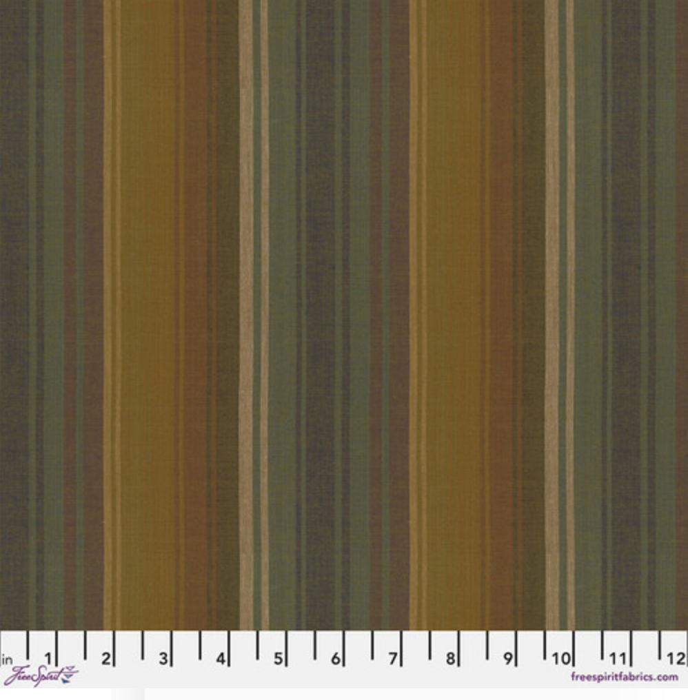 Exotic Stripe Khaki fabric – Kaffe Fassett Woven Stripes by FreeSpirit