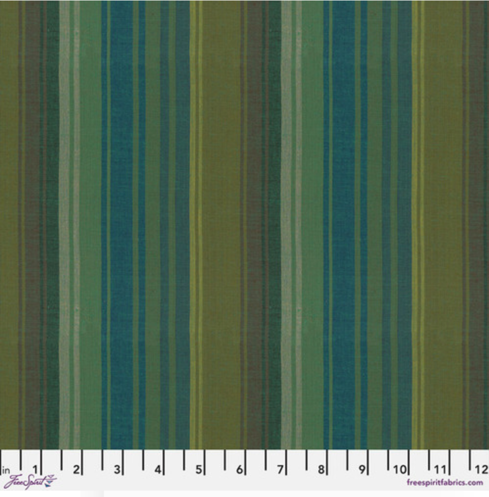 Exotic Stripe Teal fabric – Kaffe Fassett Woven Stripes by FreeSpirit
