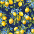 Limoncello - Lemon Bouquet Navy fabric by Timeless Treasures, featuring yellow lemons and blue blossoms on a navy cotton background.