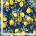 Limoncello - Lemon Bouquet Navy fabric by Timeless Treasures, featuring yellow lemons and blue blossoms on a navy cotton background.