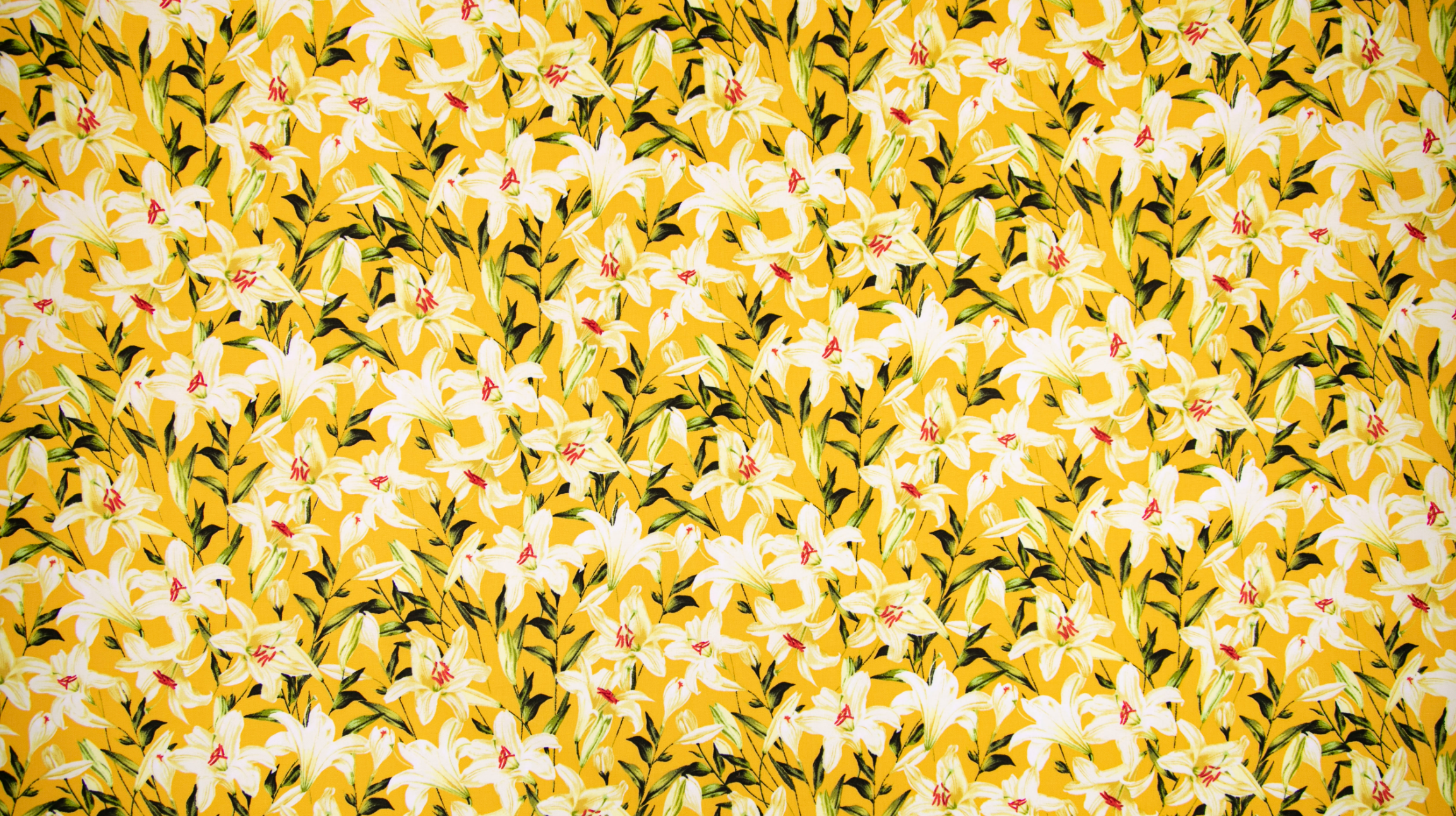 Citrus Garden - Lilies Gold fabric by RJR Fabrics (RJ1403-GO1) featuring golden yellow lily floral print on 100% cotton.