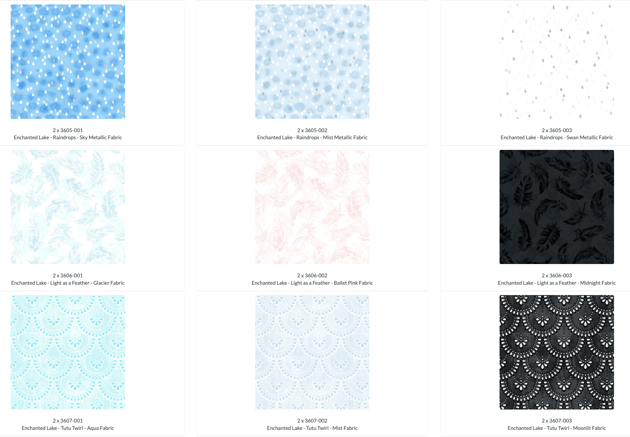 Enchanted Lake Patty Cake by Flaurie & Finch for RJR Fabrics – Watercolor floral 10” cotton fabric squares in soft blue, green, and lavender tones.