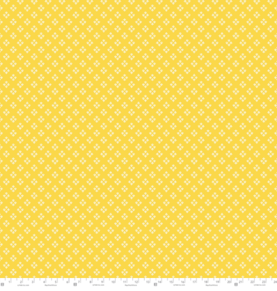 Garden Club – Sprout Sun Fabric by Brenda Ratliff for RJR – yellow cotton with scattered sprout pattern.