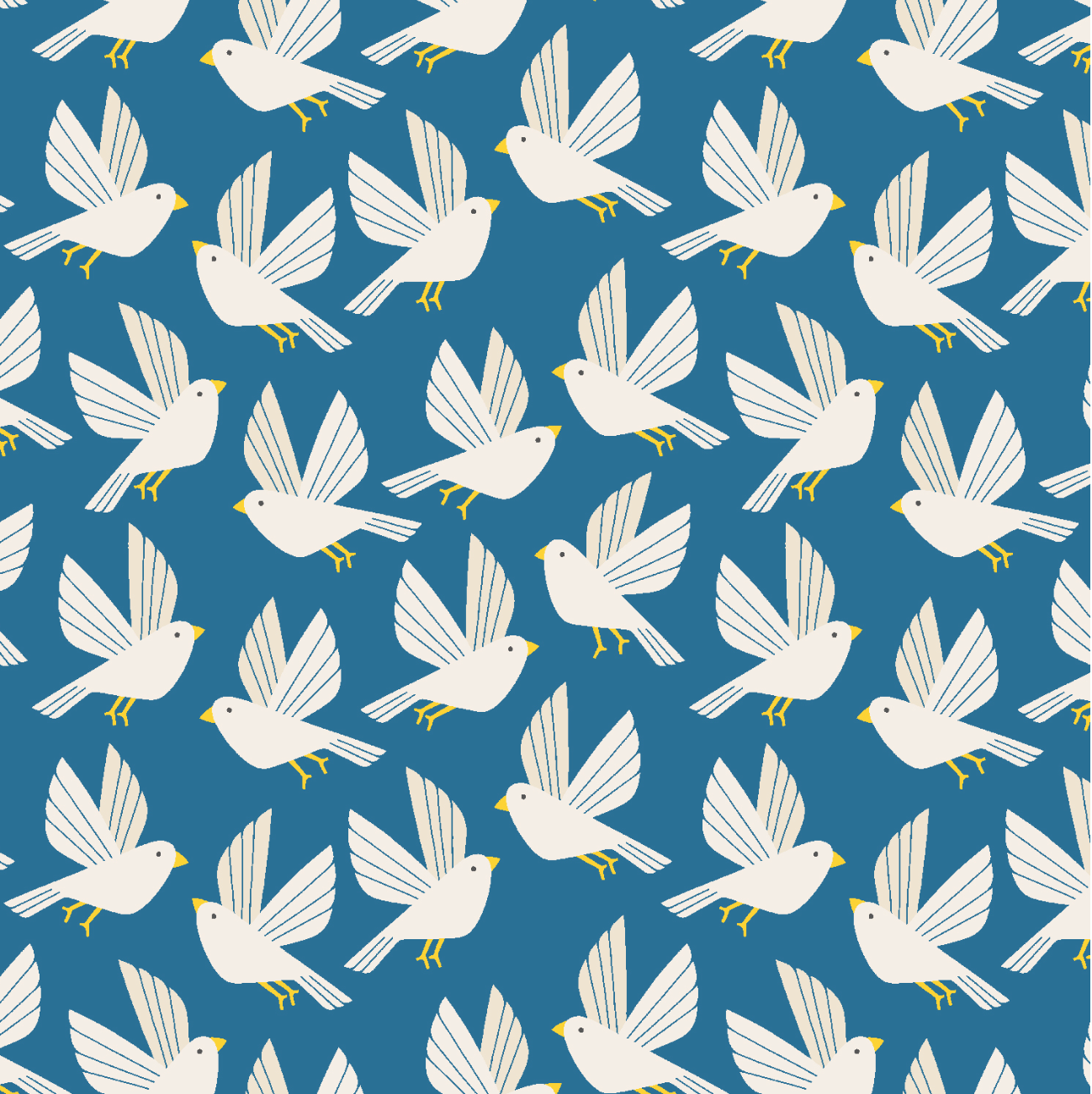 Free As A Bird Rocky Mountain Sky fabric by Loes Van Oosten – modern bird design in blue tones, 100% cotton by Cotton + Steel.