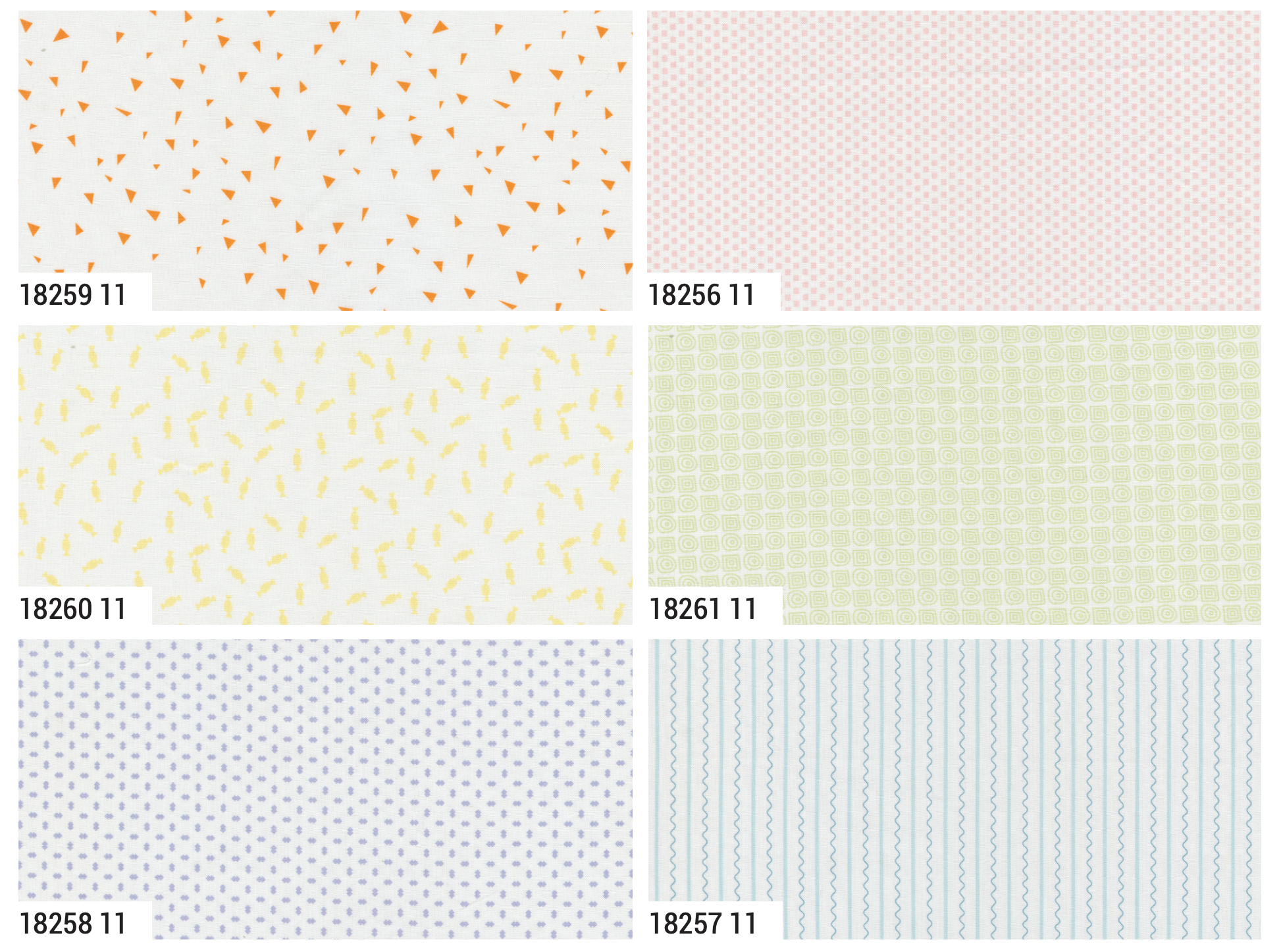 Mixed Bag of Bonbons – colorful cotton fabric prints by Jen Kingwell for Moda Fabrics.