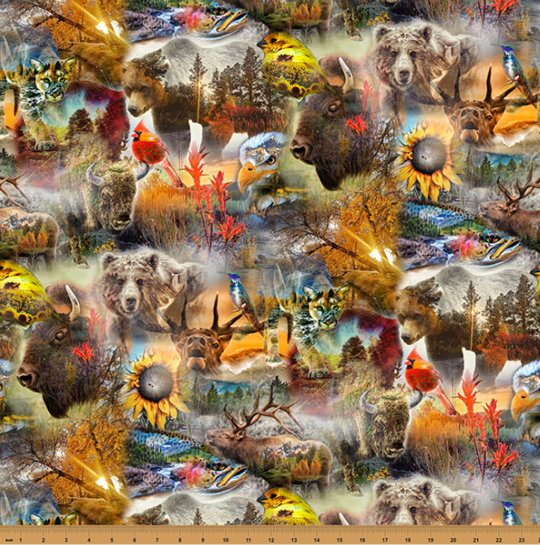Nature Woven Collage Earth digital cotton fabric by Travis Glasgow for Hoffman Fabrics