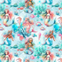 Underwater Mermaids cotton fabric by Timeless Treasures featuring whimsical mermaids and ocean life on pastel background.