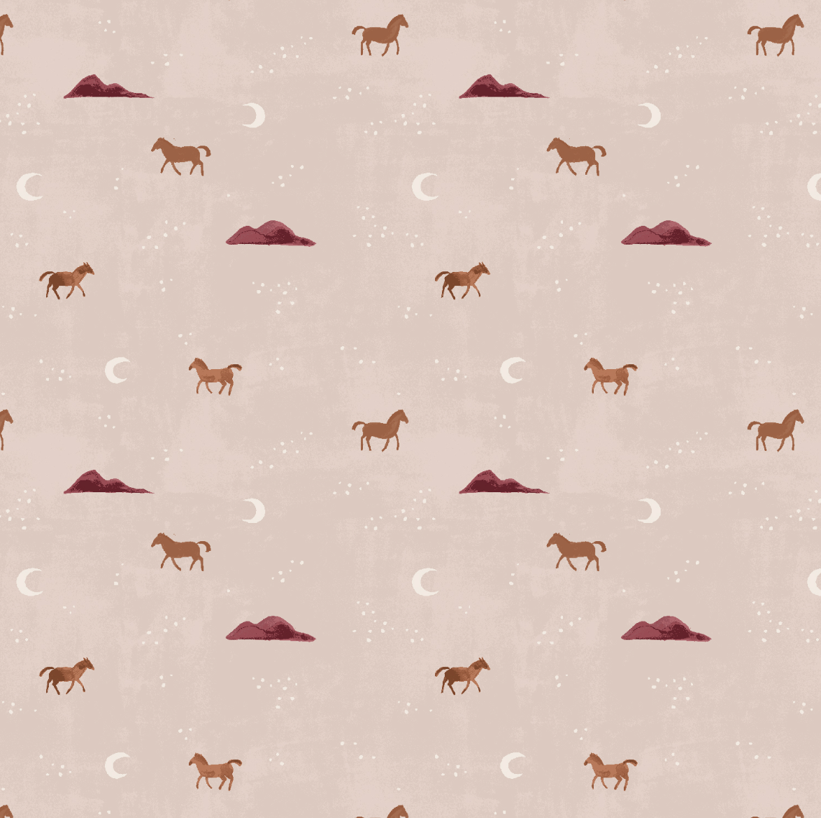 Salt River Wild Horses Kissed By The Sun unbleached fabric - running horse motif on natural cotton.
