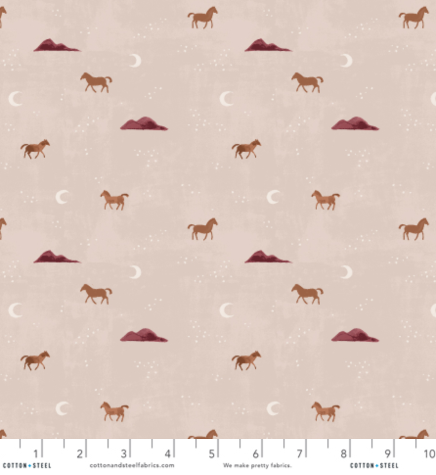 Salt River Wild Horses Kissed By The Sun unbleached fabric - running horse motif on natural cotton.