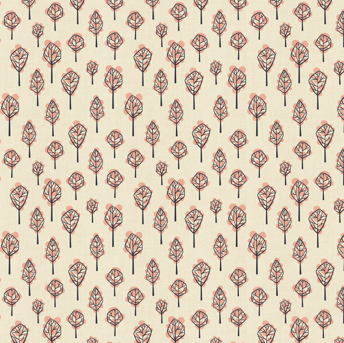 In the Woods Beech Tree Neutral Unbleached fabric by Loes van Oosten - subtle tree motif on natural cotton.
