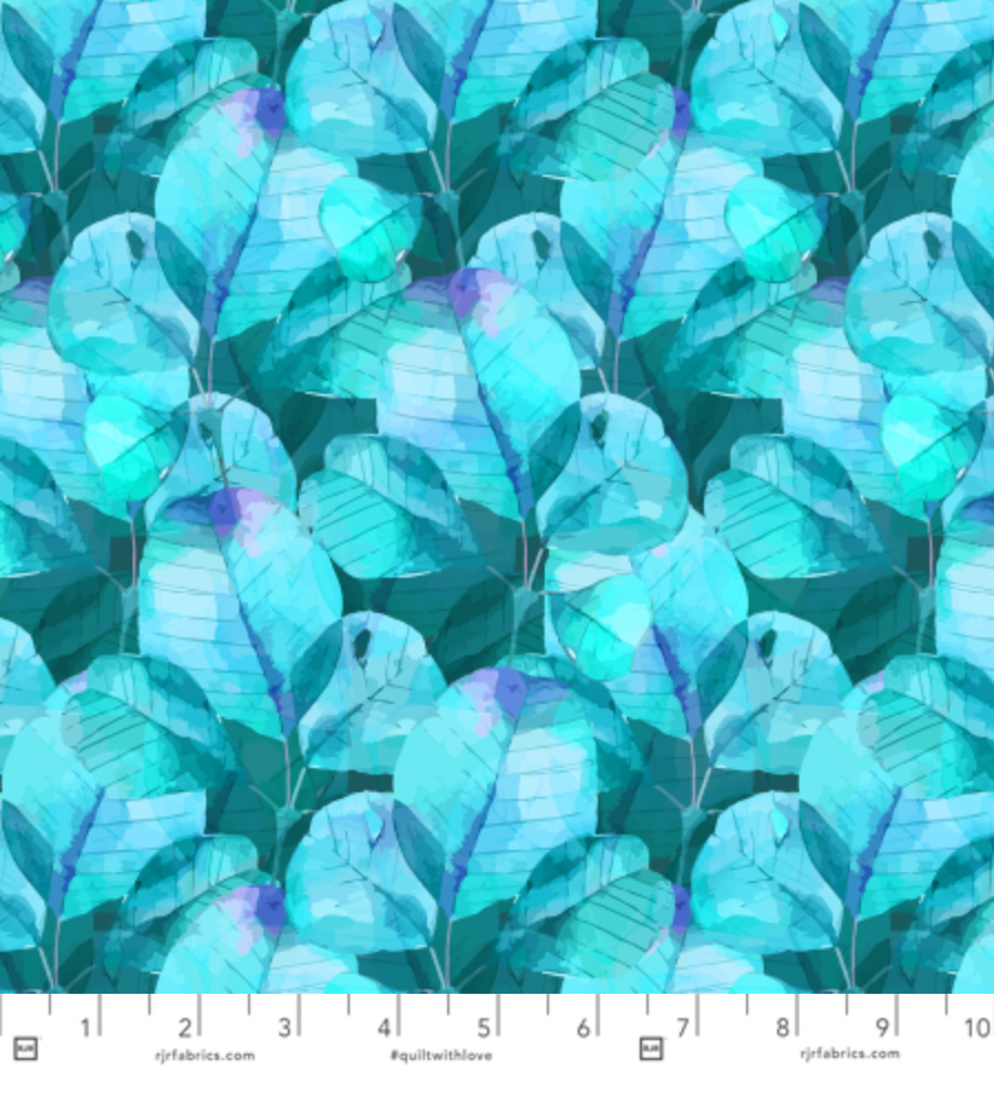 Enchanted Field Under The Canopy Turquoise fabric – digitally printed teal botanical design.