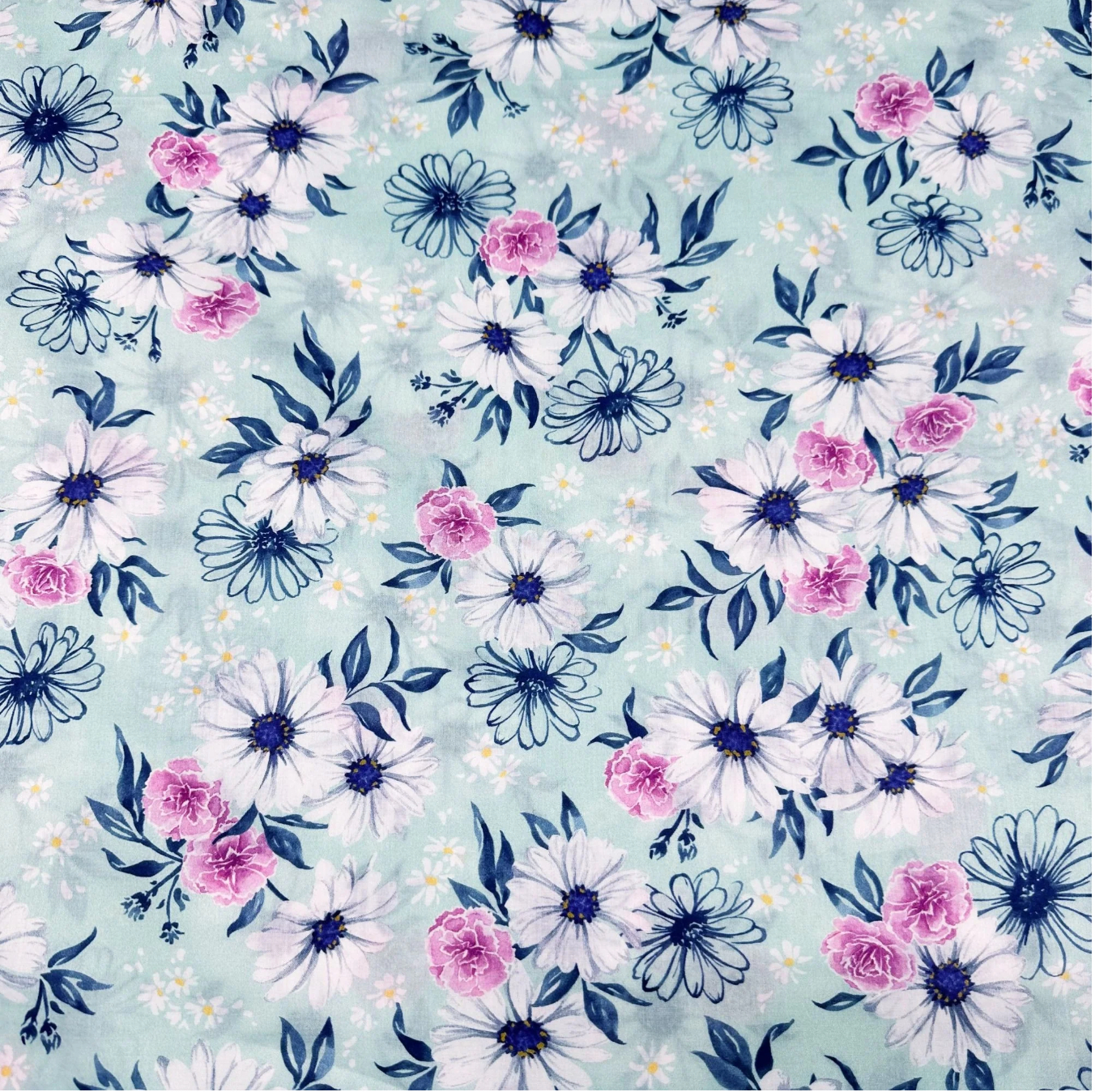 Wishwell Lawns Florals Mint Cotton Lawn Fabric by Vanessa Lillrose and Linda Fitch for Robert Kaufman – lightweight floral mint fabric.