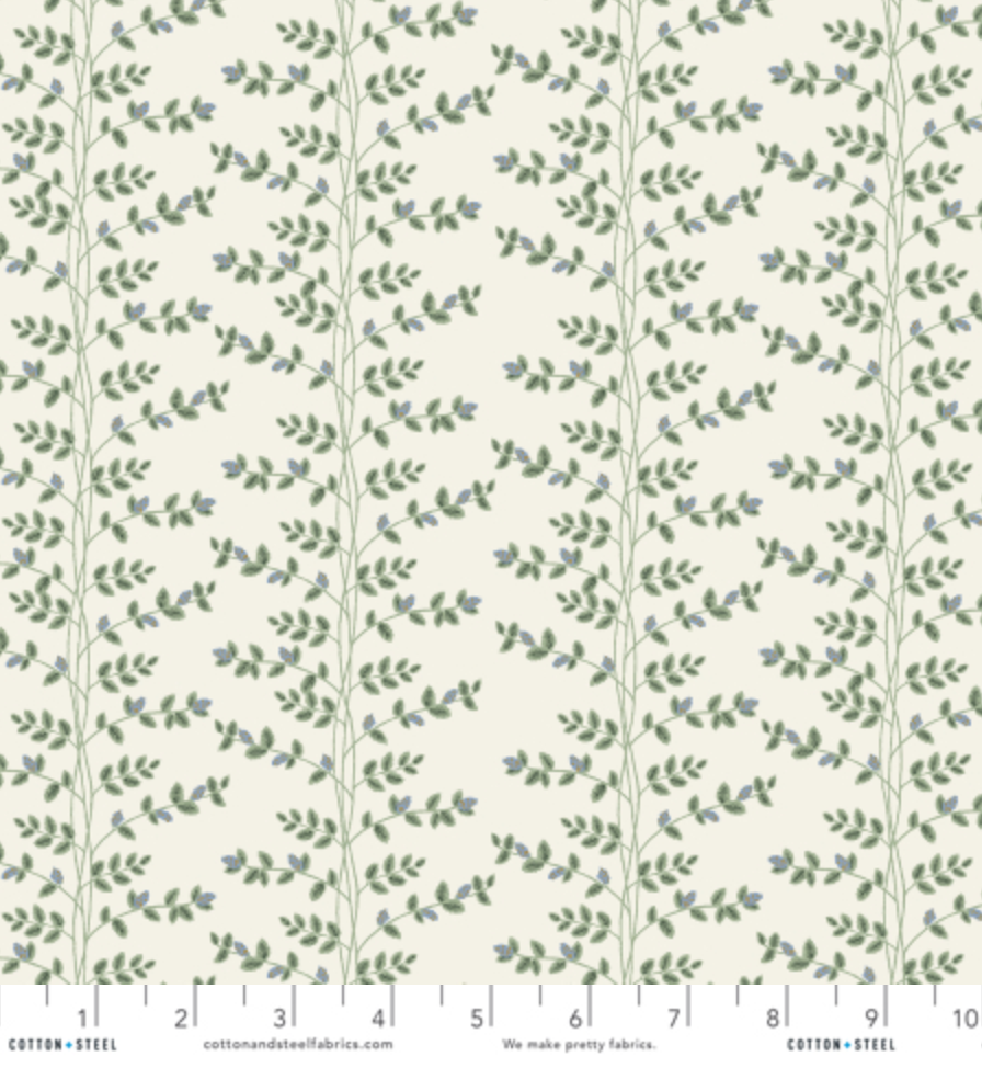 Dahlia Climbing Vines Cream Metallic Fabric by Rifle Paper Co. for Cotton + Steel Fabrics, 100% cotton quilting fabric