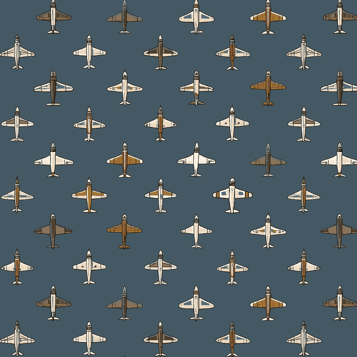Blue aviation fabric with airplanes – Aviator Flying Together by RJR Studio for RJR Fabrics.