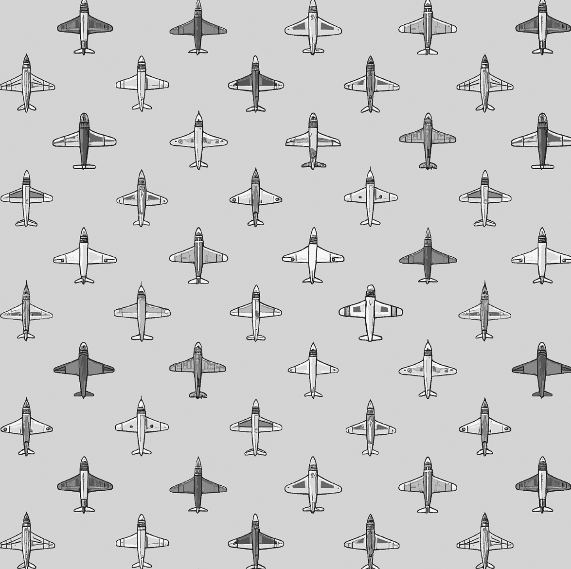 Fog grey airplane print fabric – Aviator Flying Together by RJR Studio for RJR Fabrics