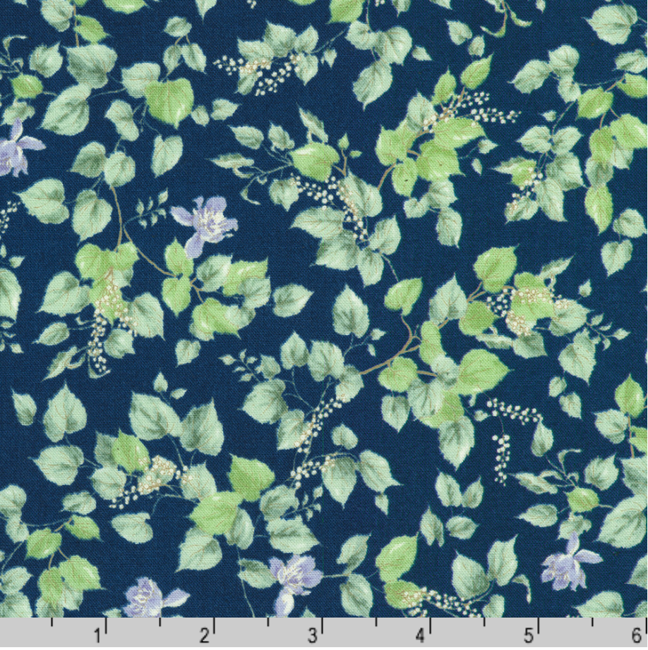 Sevenberry Soleil Meadows Navy fabric by Robert Kaufman, 100% cotton floral quilting fabric with navy background