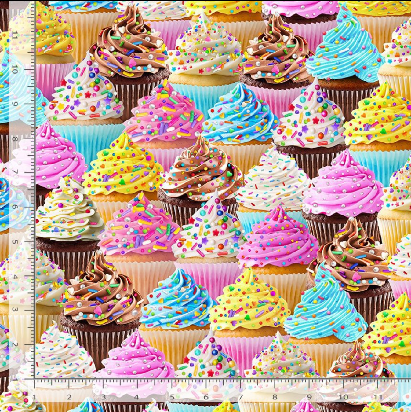 The Sweet Life – Got The Munchies – Packed Cupcakes Fabric by Timeless Treasures, quilting cotton with colorful cupcakes in pink, chocolate, and vanilla on a multi background – FOOD-CD3781 MULTI