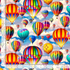 Tour Around The World – Hot Air Balloon Fabric by Dona Gelsinger for Timeless Treasures, quilting cotton with colorful balloons in blue sky