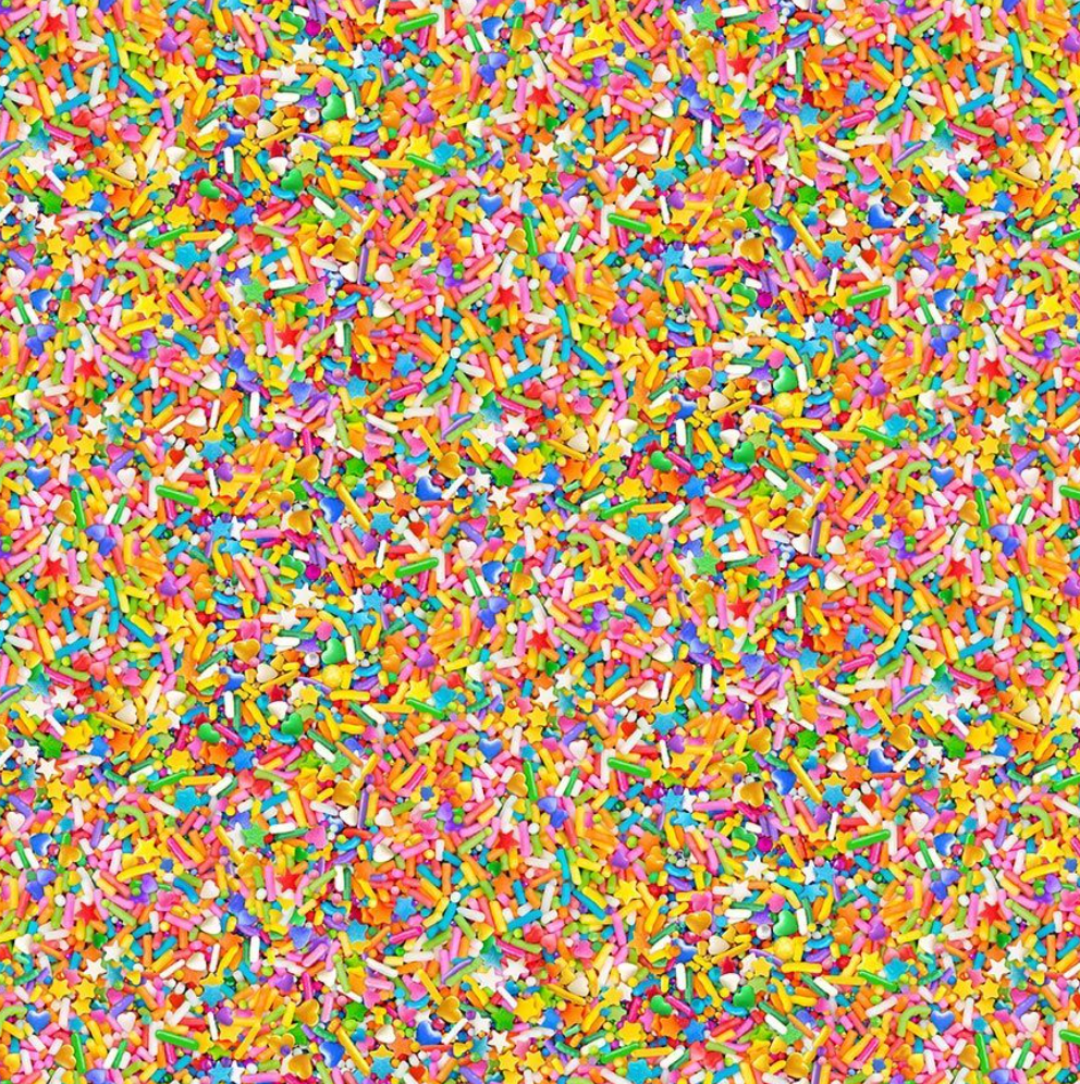 The Sweet Life – Rainbow Sprinkles Fabric by Timeless Treasures, quilting cotton with colorful rainbow sprinkles on white background – FOOD-C8563