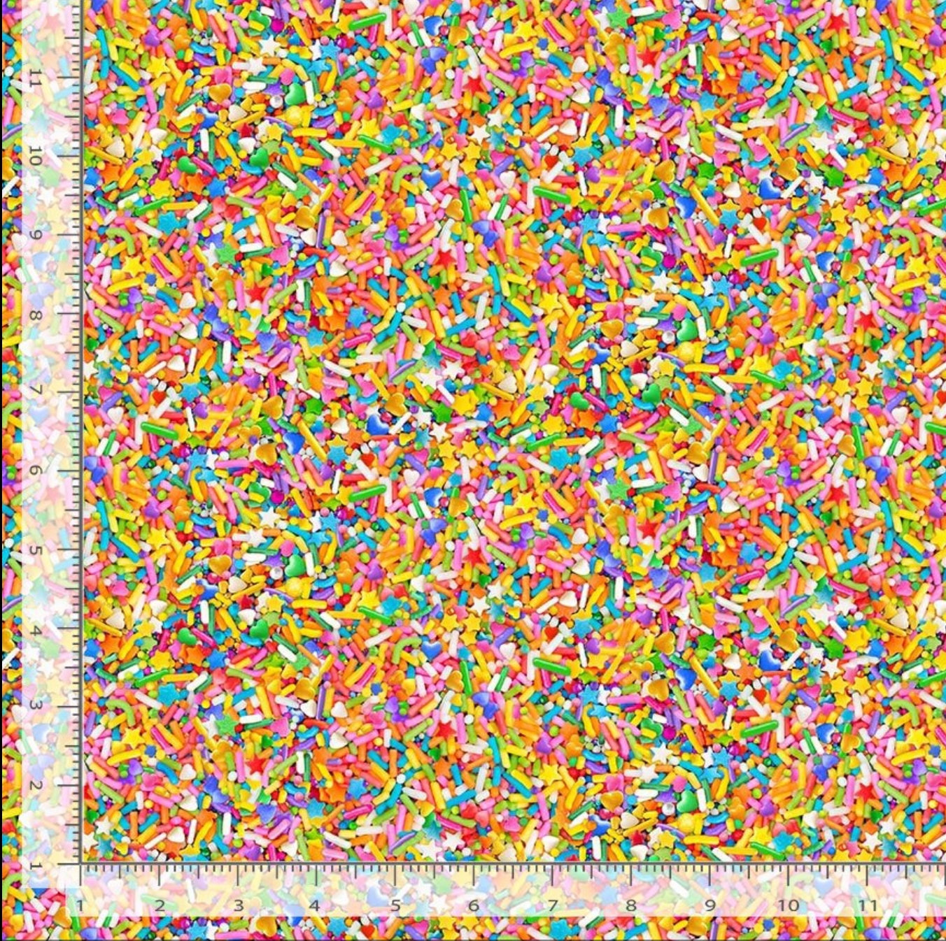 The Sweet Life – Rainbow Sprinkles Fabric by Timeless Treasures, quilting cotton with colorful rainbow sprinkles on white background – FOOD-C8563