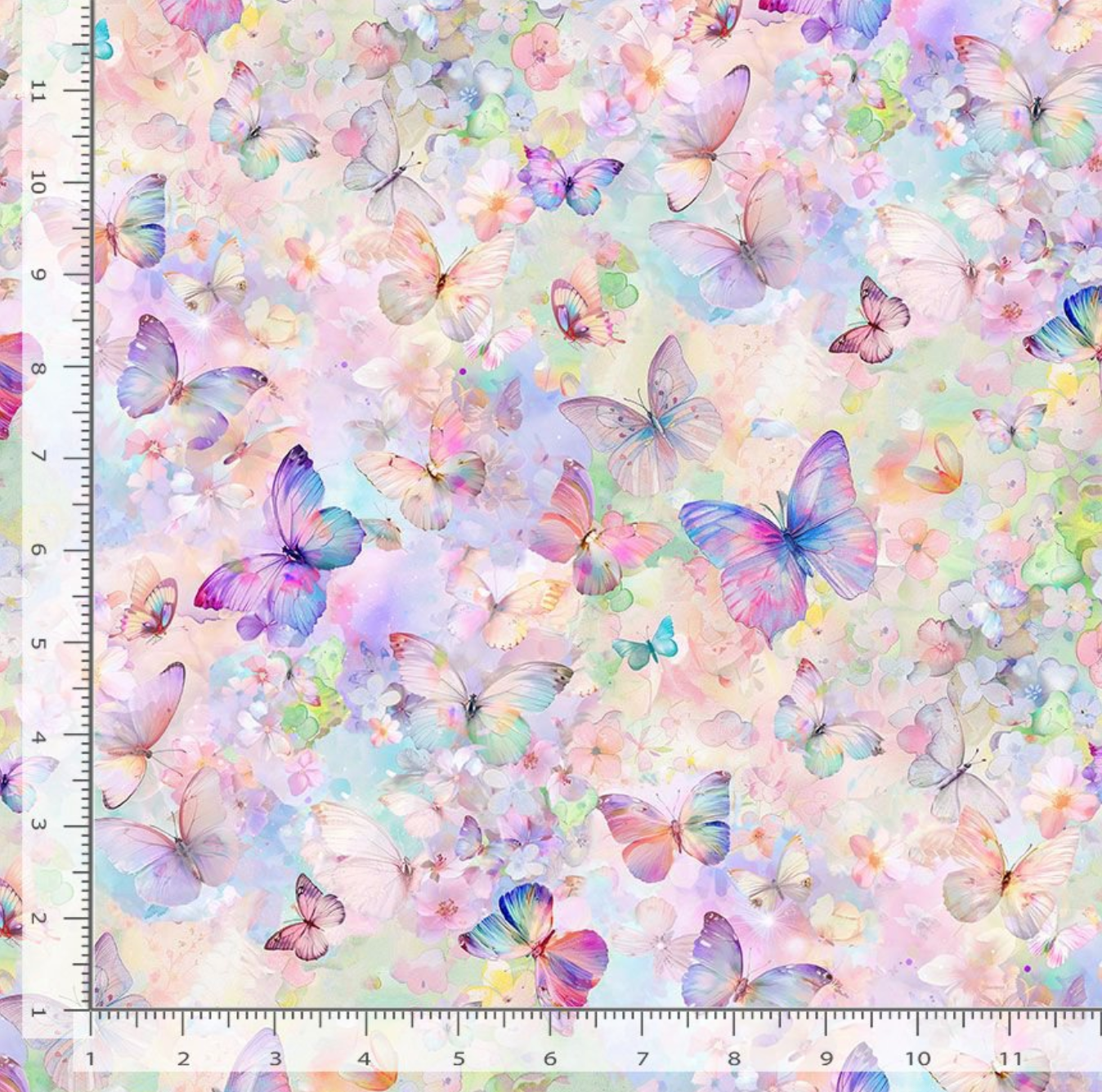 Flutter Butterflies on Floral Quilting Cotton Fabric – BUG-CD3778 by Timeless Treasures – Multi-colored butterflies & flowers