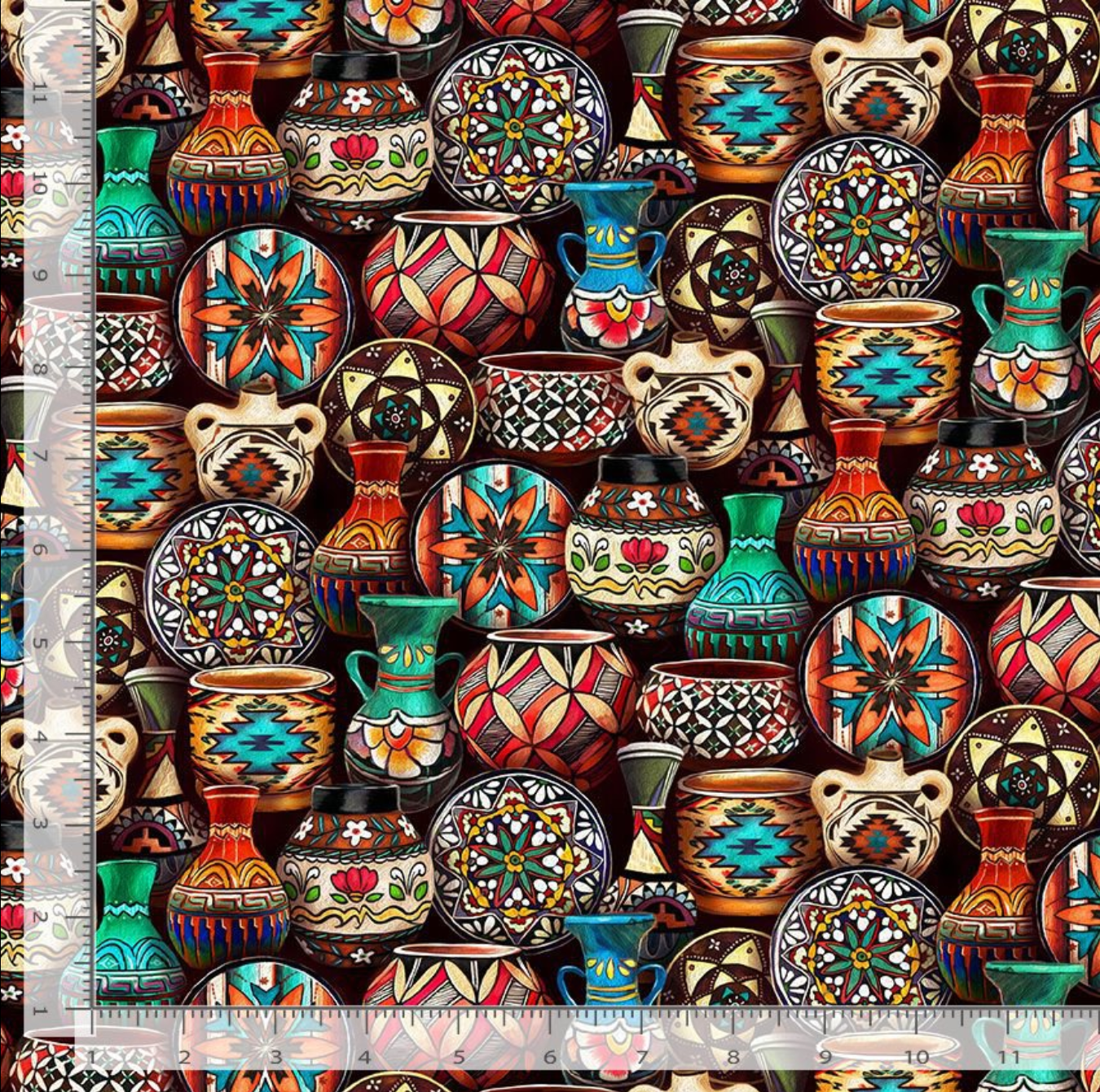 Painted Cactus Southwest Pottery Quilting Cotton Fabric – WEST-CD3856 by Timeless Treasures – cactus & pottery motif