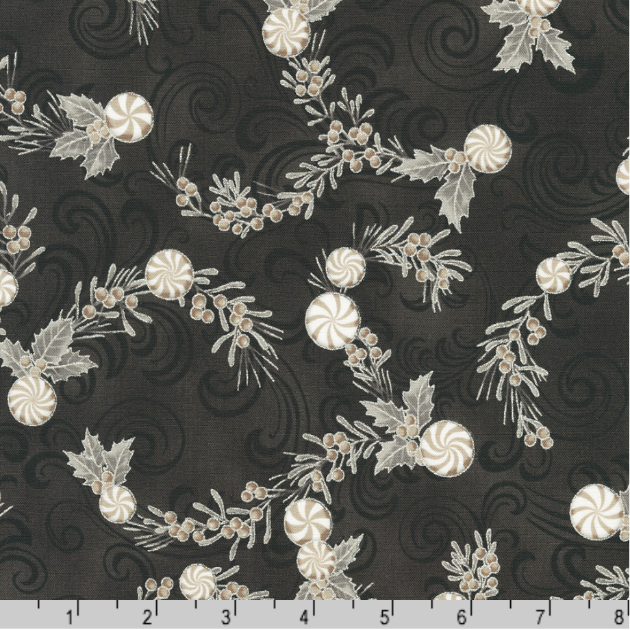 Holiday Flourish Peppermint Twist Peppermint Candies Shadow Metallic Fabric by Robert Kaufman – Christmas quilting cotton with metallic shimmer.