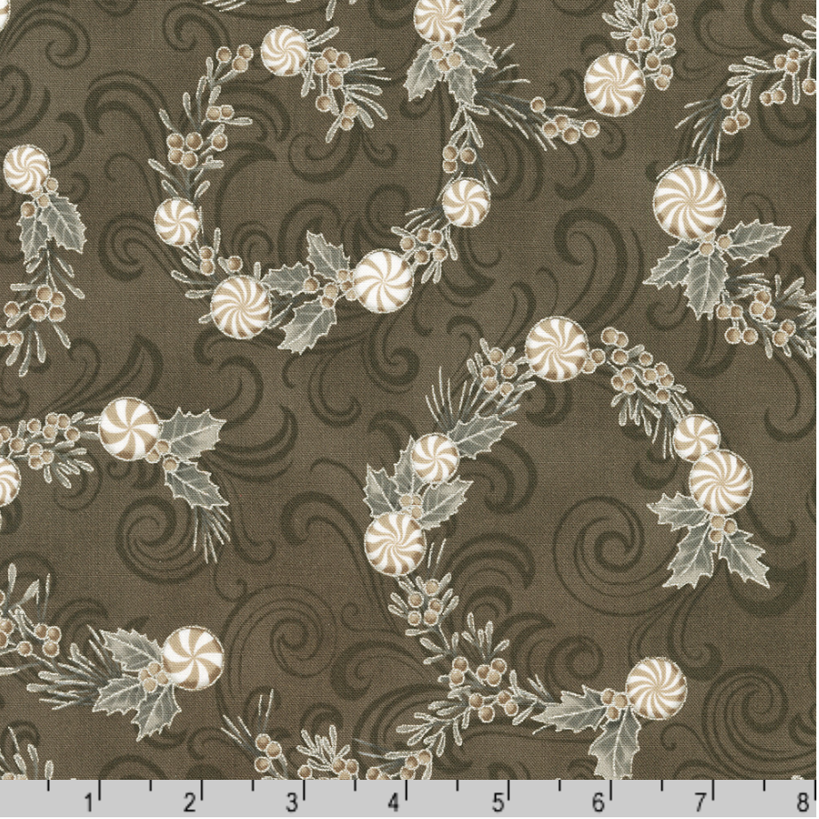 Holiday Flourish Peppermint Twist Peppermint Candies Suede Metallic Fabric by Robert Kaufman – Christmas quilting cotton with metallic shimmer.