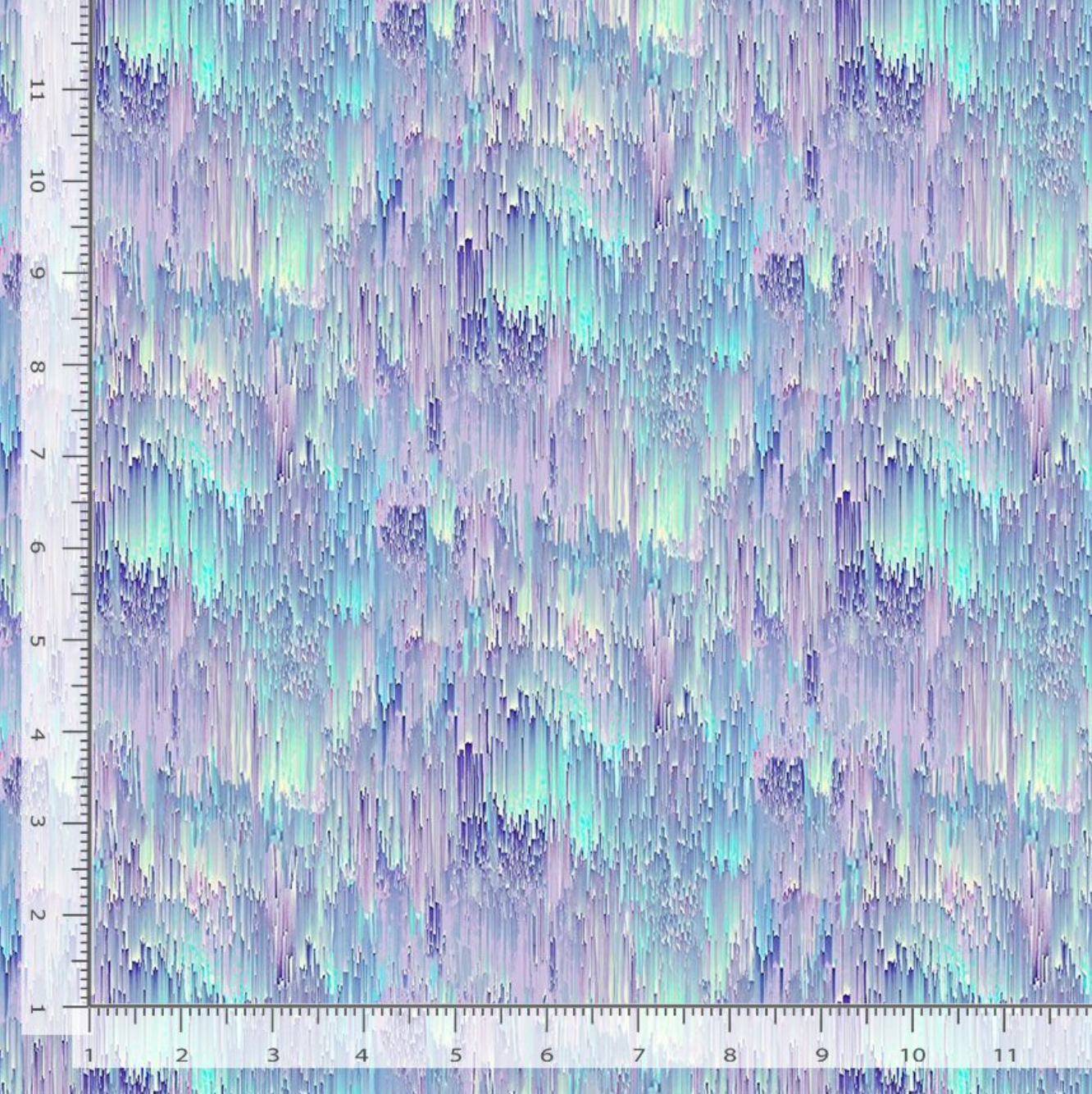 Digital cotton fabric Garden Delight - Ice Stalactites by Timeless Treasures featuring cascading icy crystal textures in aqua, lavender, and blue.