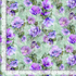 Digital cotton fabric Garden Delight - Floral Bouquet Sage by Timeless Treasures featuring purple and lavender floral bouquets with pansies on a sage green background.