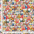 Packed Hippie Gnomes fabric by Timeless Treasures featuring rows of colorful gnomes in patchwork hats with flowers, mushrooms, and welcome signs.