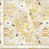 Digital cotton fabric Bee & Bee Kind - Honey Bee Collage Beige by Timeless Treasures featuring honeycombs, bees, daisies, bee hives, and playful text on a beige background.