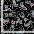 Day of the Dead - Tossed Skeleton Cats Fabric by Timeless Treasures featuring playful sugar-skull style skeleton cats on a black background.
