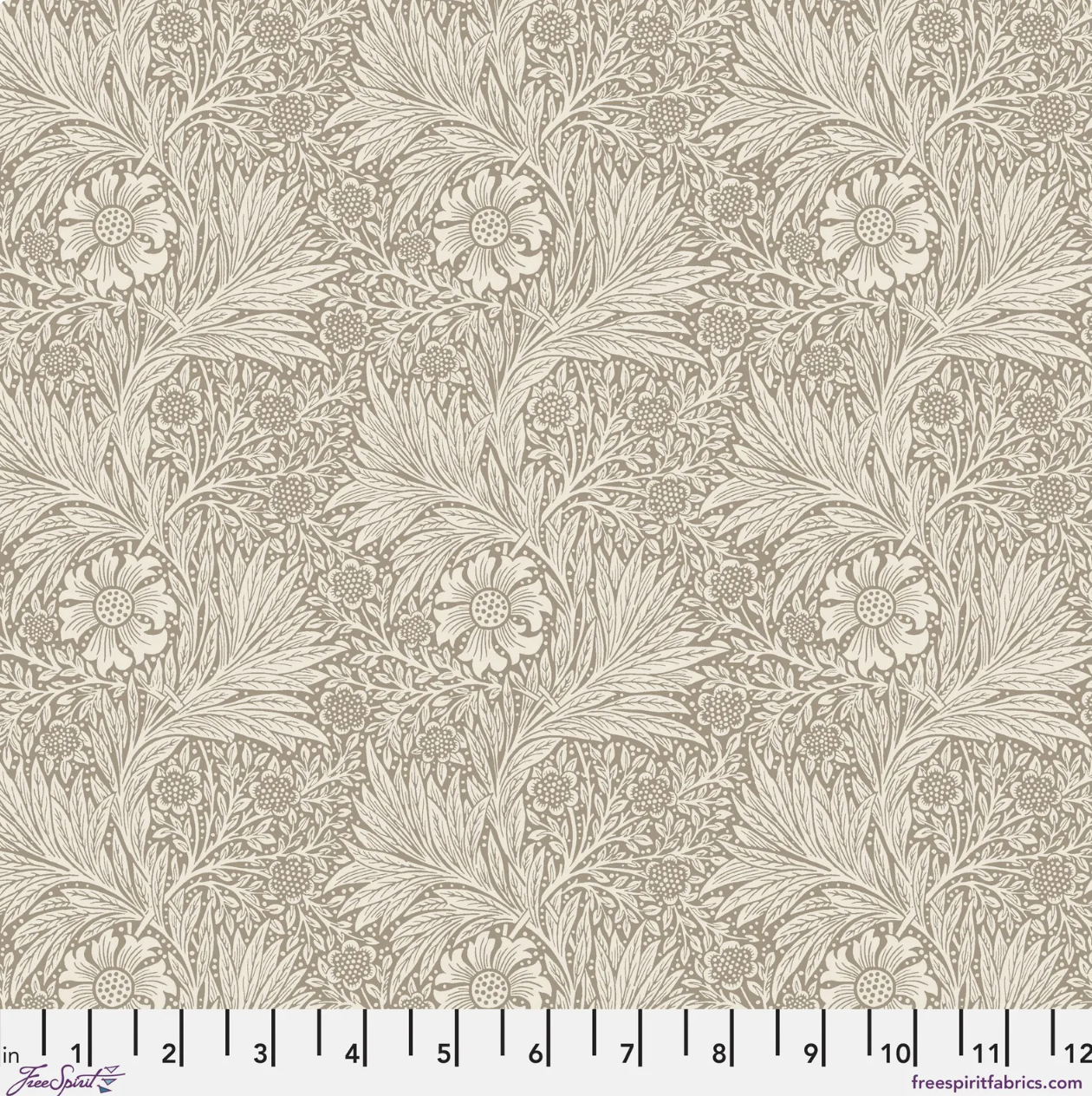Marigold – Biscuit Bexleyheath cotton lawn by Morris & Co. for FreeSpirit featuring classic William Morris scrolling florals in a soft biscuit palette.
