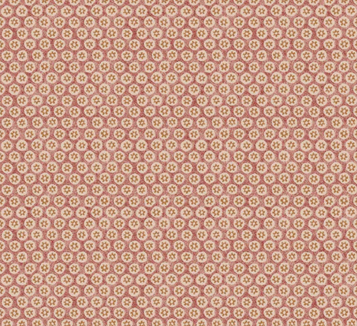 Honeycombe Berry Bexleyheath cotton lawn fabric by The Original Morris & Co. featuring geometric floral honeycomb pattern in berry and gold tones by Free Spirit Fabrics.