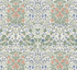 Blackthorn Multi Bexleyheath cotton lawn fabric by The Original Morris & Co. featuring floral and leafy motifs in green, blue, and terracotta tones by Free Spirit Fabrics.