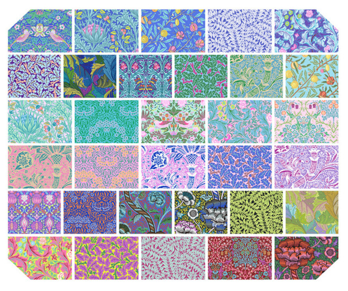 Kaffe x Morris & Co. Fat Quarter Bundle by Kaffe Fassett and The Original Morris & Co. featuring 32 coordinated precut cotton fabrics.